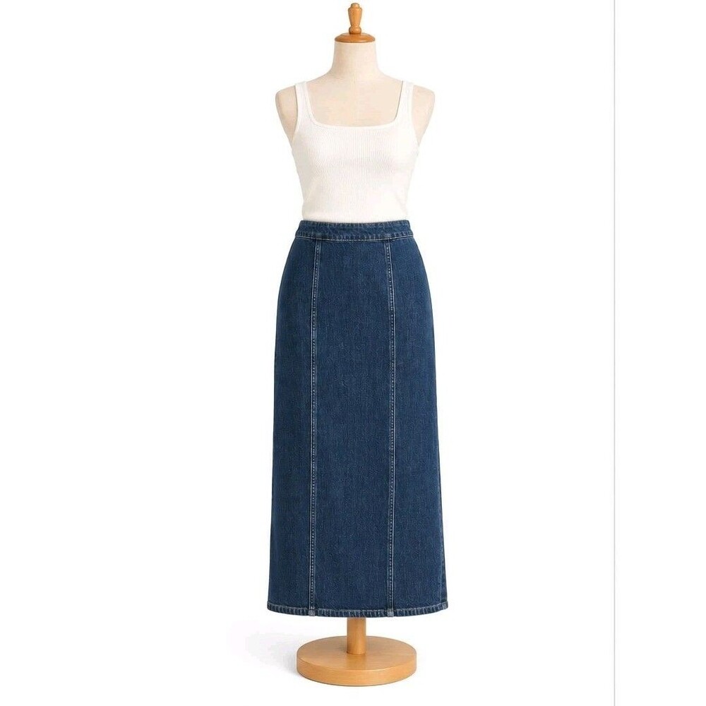 J Crew Crewjeans Denim Maxi Skirt Womens 26 Dark Wash Back Slit Stretch Y2K